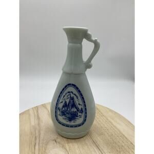 Vintage Delft Style Ceramic Decanter Bottle Dutch Windmill Sailboat Scene
